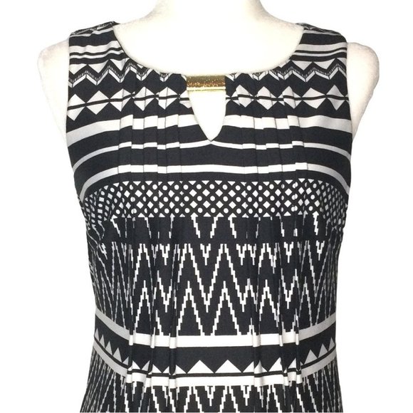 PERCEPTIONS Sleeveless Striped Dress Pleat Detail - Picture 2 of 8